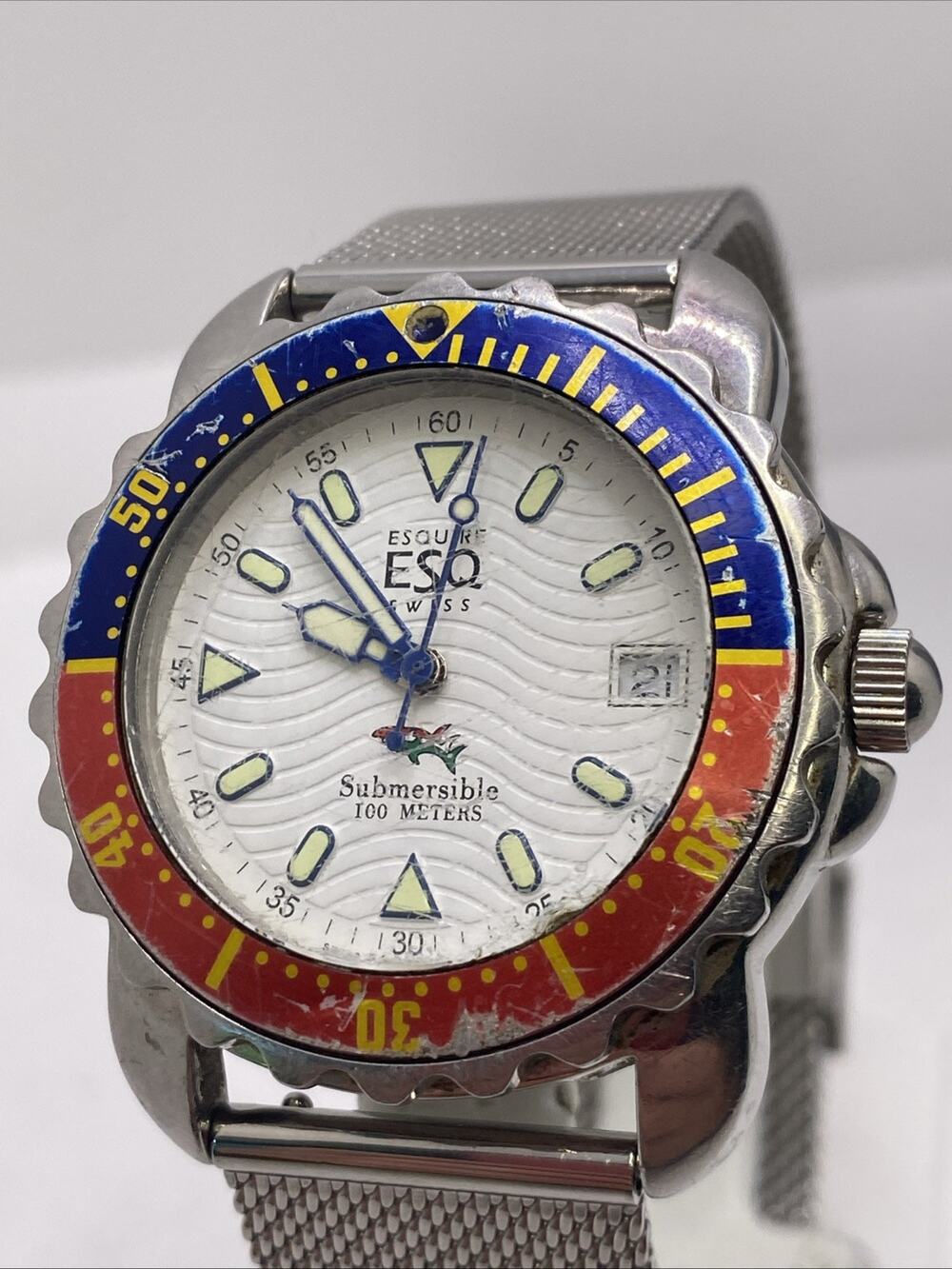 Esquire ESQ By Movado Mens Pepsi Dive Style Watch Works New Battery